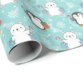 Papier Cadeau Snowy Polar Bears & Penguins Wrapping Paper | Cute (Coin rond)
