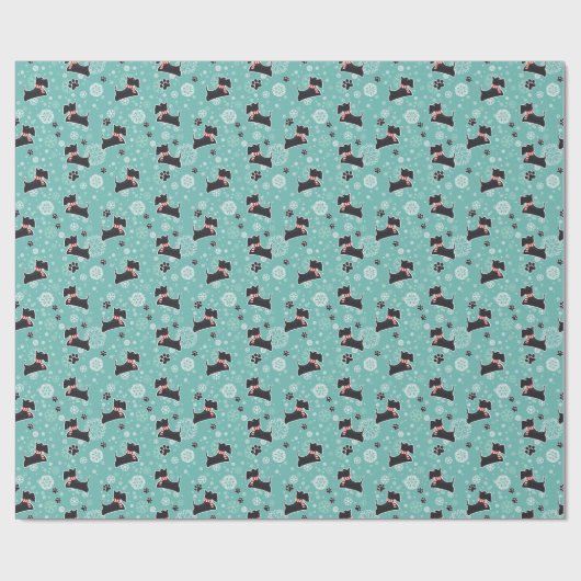 Papier Cadeau Snowy Scottie Chien Motif de Noël (Plat)