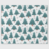 Papier Cadeau Snowy Trees & Silver Snowflake Wrapping Paper (Plat)