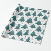Papier Cadeau Snowy Trees & Silver Snowflake Wrapping Paper (Déroulé)