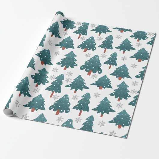 Papier Cadeau Snowy Trees & Silver Snowflake Wrapping Paper (Déroulé)