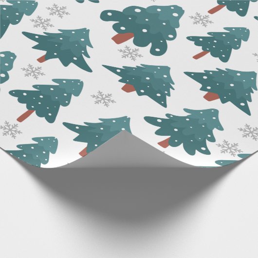 Papier Cadeau Snowy Trees & Silver Snowflake Wrapping Paper (Coin)