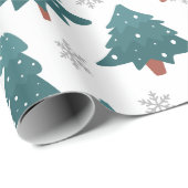 Papier Cadeau Snowy Trees & Silver Snowflake Wrapping Paper (Coin rond)