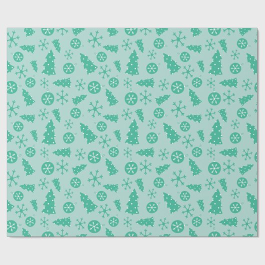 Papier Cadeau Snowy Turquoise Lovely Christmas Tree & Snowflakes (Plat)