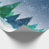 Papier Cadeau Snowy Winter Christmas Blue & Green Scene (Coin)
