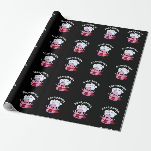 Papier Cadeau Soap-ermaman Drôle savon Maman Pun Dark BG (Déroulé)