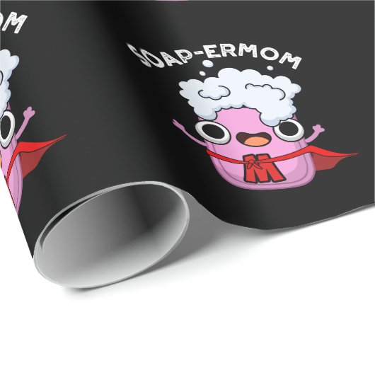 Papier Cadeau Soap-ermaman Drôle savon Maman Pun Dark BG (Coin rond)