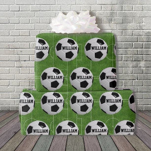Papier Cadeau Soccer Ball Thème Ajouter Nom Anniversaire Cadeau