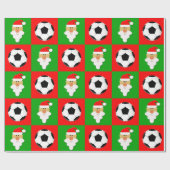 Papier Cadeau Soccer Balls & Santa Clause Rouge & Vert Noël (Plat)