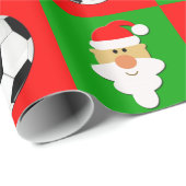 Papier Cadeau Soccer Balls & Santa Clause Rouge & Vert Noël (Coin rond)
