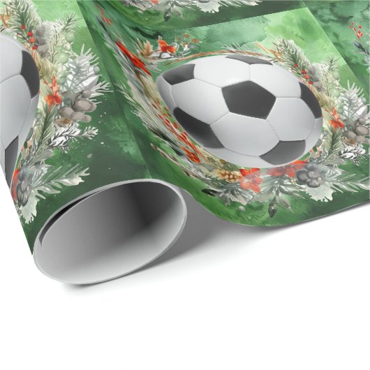 Papier Cadeau Soccer Noël thème pour Joueur avec balle (Coin rond)