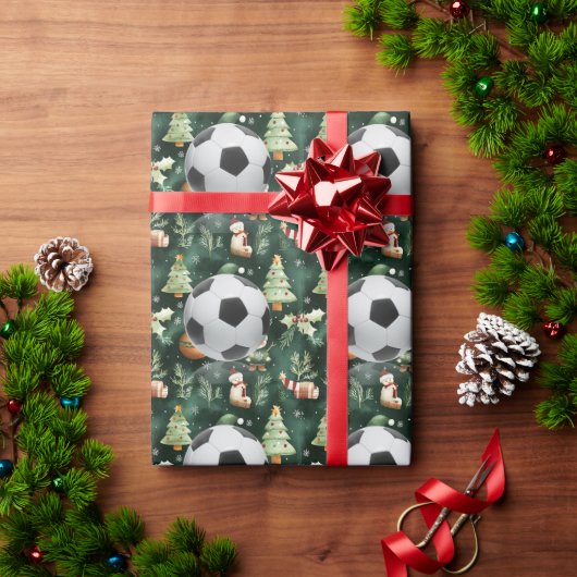Papier Cadeau Soccer Noël thème pour Joueur avec balle (Cadeau de vacances)