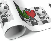 Papier Cadeau Soccer paix et amour (Coin rond)