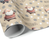 Papier Cadeau Soccer Santa on Light Tan (Coin rond)