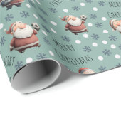 Papier Cadeau Soccer Santa on Light Viridian Green (Coin rond)