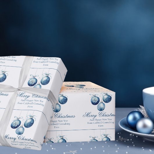 Papier Cadeau Société d'ornements de Noël bleus élégants