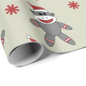 Papier Cadeau Sock Monkey With Santa Hat Noël (Coin rond)