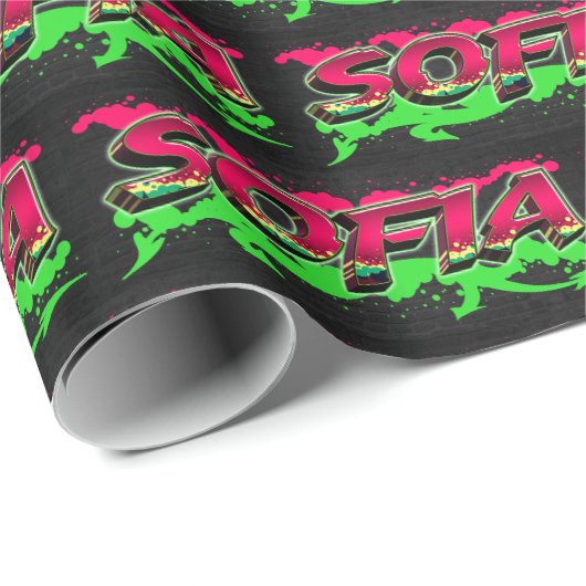 Papier Cadeau Sofia prénom Graffiti red green (Coin rond)