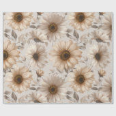 Papier Cadeau Soft Neutral Sunflower Cream Floral Pattern (Plat)
