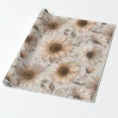 Papier Cadeau Soft Neutral Sunflower Cream Floral Pattern (Déroulé)