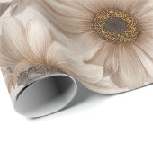 Papier Cadeau Soft Neutral Sunflower Cream Floral Pattern (Coin rond)