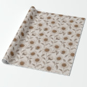 Papier Cadeau Soft Neutral Sunflower Cream Floral Pattern (Déroulé)