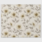 Papier Cadeau Soft Neutral Sunflower Cream Floral Pattern (Plat)