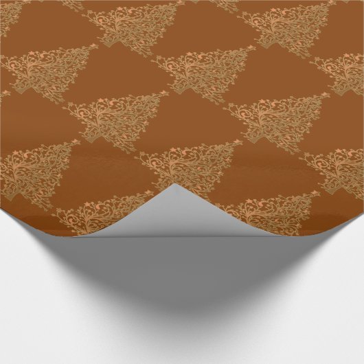 Papier Cadeau Soft Orange Brown Christmas Tree Motif (Coin)