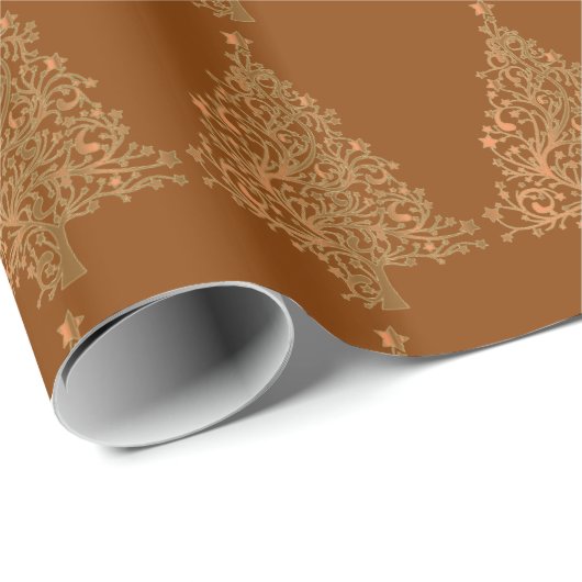 Papier Cadeau Soft Orange Brown Christmas Tree Motif (Coin rond)