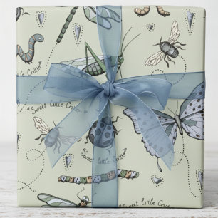 Papier Cadeau Soft Pastel Blue & Sage Boho Baby Bugs Enfants Béb