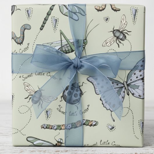 Papier Cadeau Soft Pastel Blue & Sage Boho Baby Bugs Enfants Béb