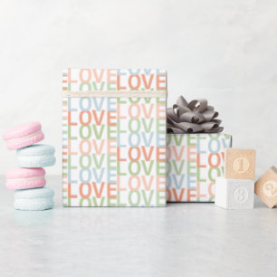 Papier Cadeau Soft Pastel rose, bleu et vert Motif d'AMOUR