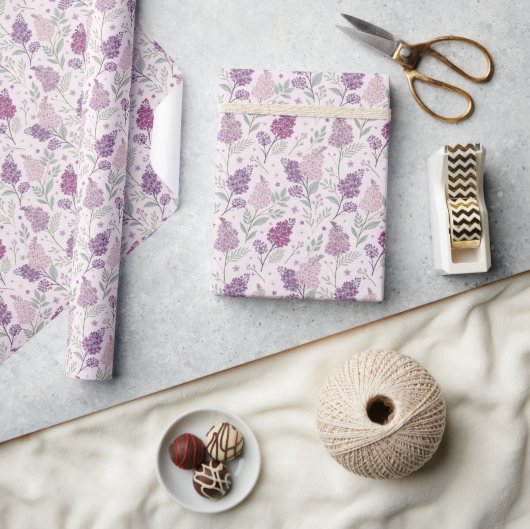 Papier Cadeau Soft Pink and Purple Lilac Floral Pattern   (Artisanat)