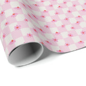 Papier Cadeau Soft Pink Daisy Checkerboard Floral Pattern (Coin rond)