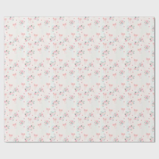 Papier Cadeau Soft Pink Floral & Bow Pattern – Cute Romantic  (Plat)