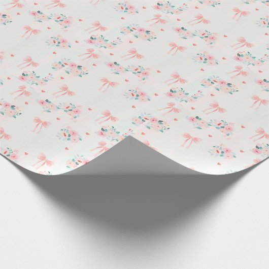 Papier Cadeau Soft Pink Floral & Bow Pattern – Cute Romantic  (Coin)