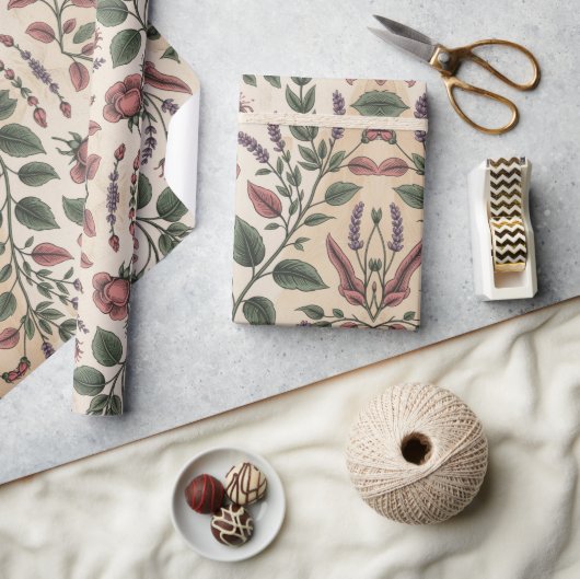 Papier Cadeau Soft Pink & Green Floral (Artisanat)