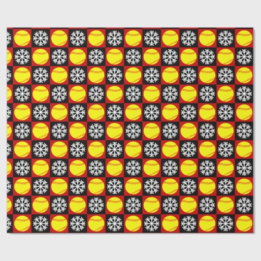 Papier Cadeau Softball de Noël Motif de flocon de neige rouge et (Plat)