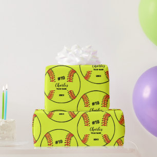 Papier Cadeau Softball Player Nom personnalisé Numéro et équipe