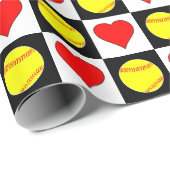 Papier Cadeau Softballs and Hearts Fastpitch Softball Player (Coin rond)