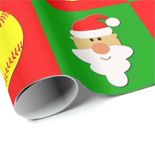 Papier Cadeau Softballs et Père Noël Fastpitch Softball Noël (Coin rond)