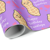 Papier Cadeau Soirée d'anniversaire d'arachide mignonette enfant (Coin rond)