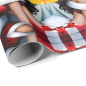 Papier Cadeau Soirée festive de Père Noël salée avec Noël (Coin rond)