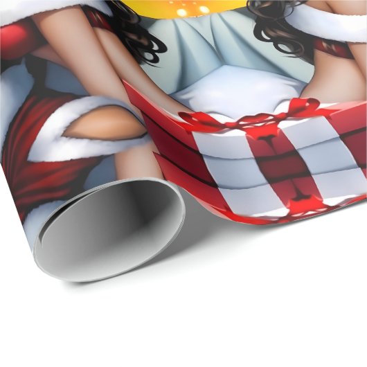 Papier Cadeau Soirée festive de Père Noël salée avec Noël (Coin rond)