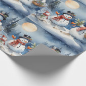 Papier Cadeau Soirée hivernale famille Snowman. Snowmen de vacan (Coin)