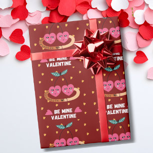 Papier Cadeau Sois Mienne Valentine, Mignonne Cerise Coeur Se Se