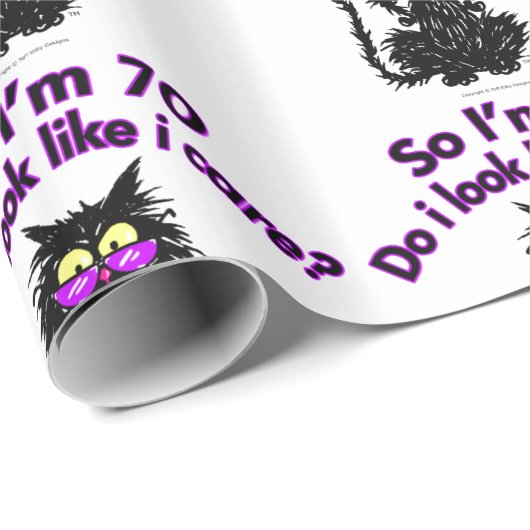 Papier Cadeau soixante-dixième Cadeaux de chat d'anniversaire (Coin rond)