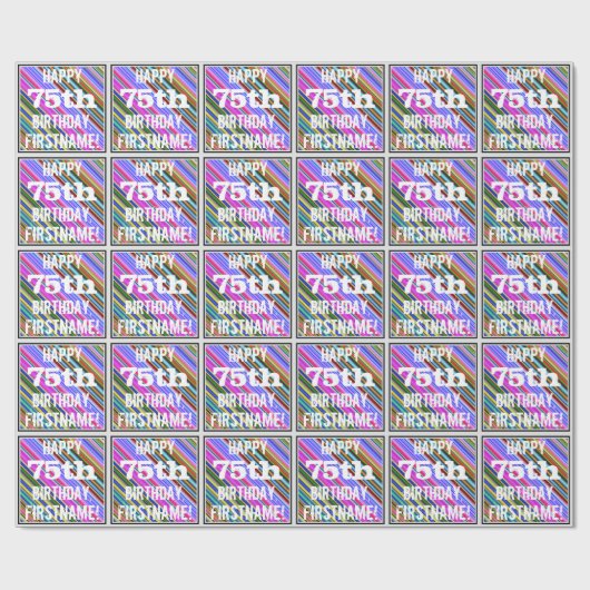 Papier Cadeau Soixante-quinzième anniversaire vibrant et coloré (Plat)