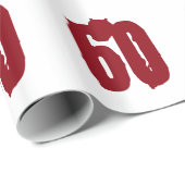 Papier Cadeau soixantième Anniversaire, texte rouge sur le blanc (Coin rond)
