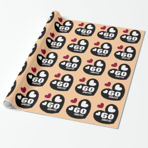 Papier Cadeau Soixantième coutume V09B d'anniversaire de coeurs
